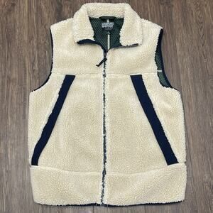 J.Crew Nordic Fleece Vest Men’s Large Sherpa Lined Beige Zip Front Outdoor